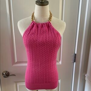 Lilly Pulitzer Cable Knit Halter Top with Gold Chain
Size Small